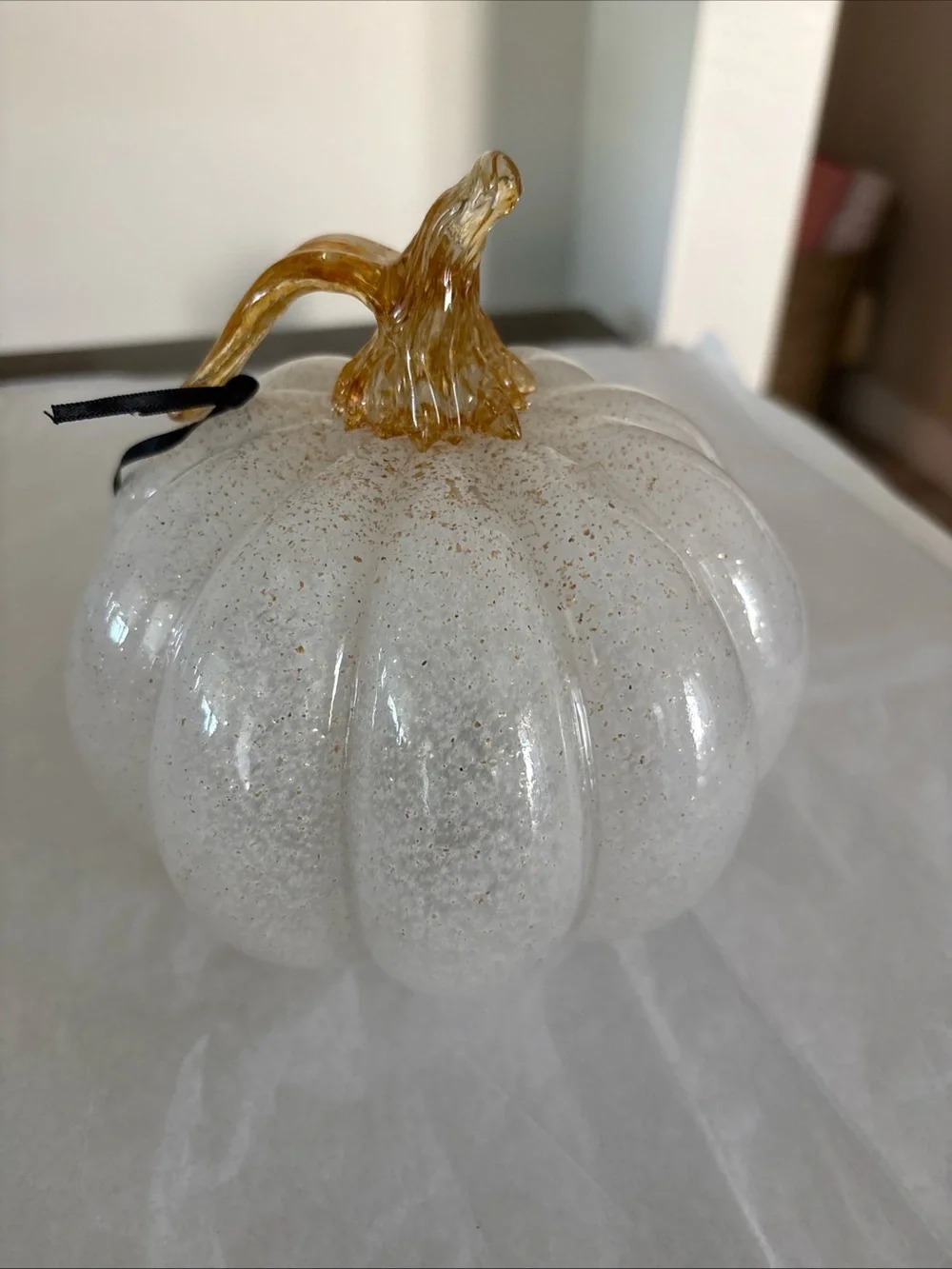 Handblown Glass White with Gold colored Pumpkin